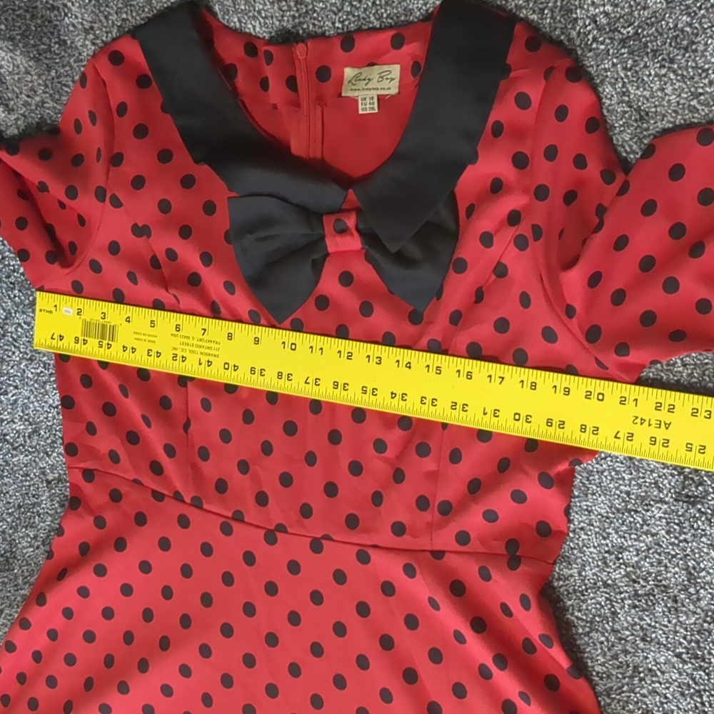 Lindy Bop Red and Black Polka Dot Midi Dress - Picture 9 of 11
